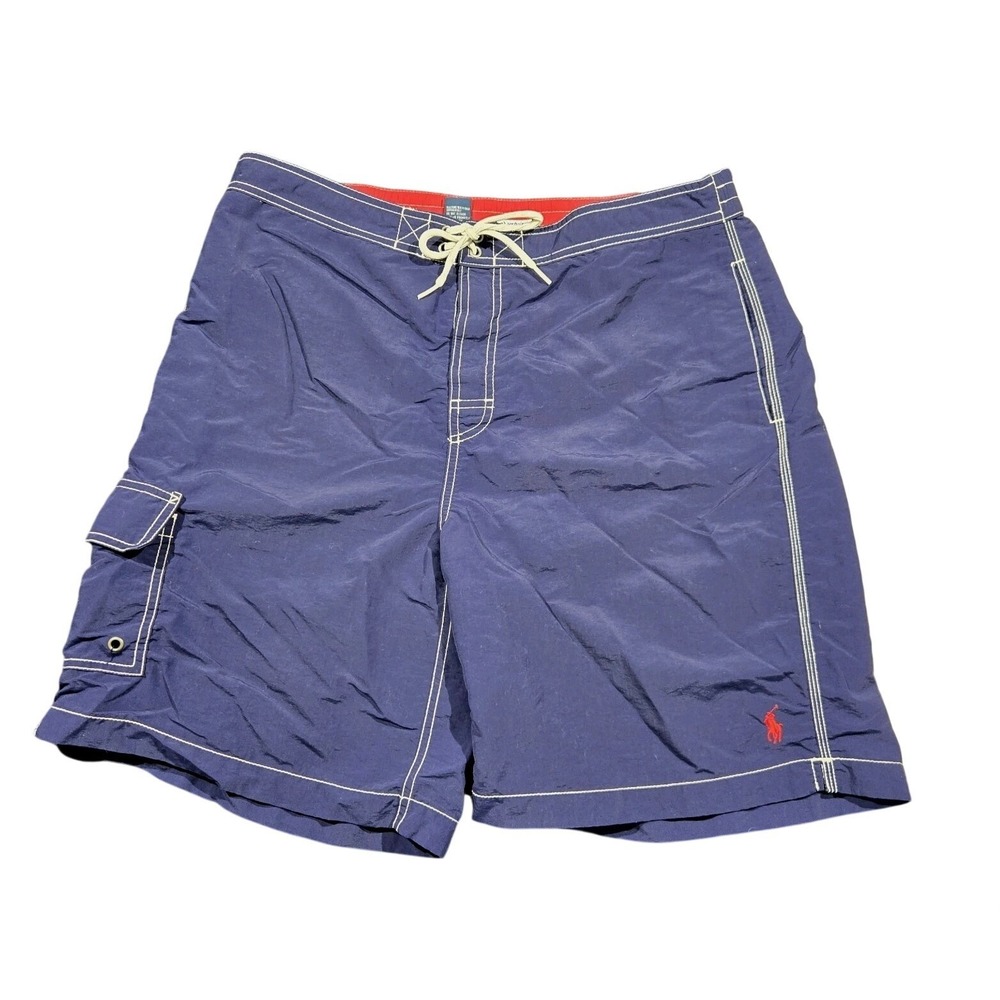 Polo Ralph Lauren Swim Trunks Mens L Blue Red Mesh Lined Bellagio Shorts